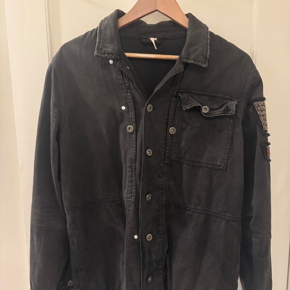 Vintage Free People Embellished Military Oversized Shirt Jacket - Picture 1 of 3